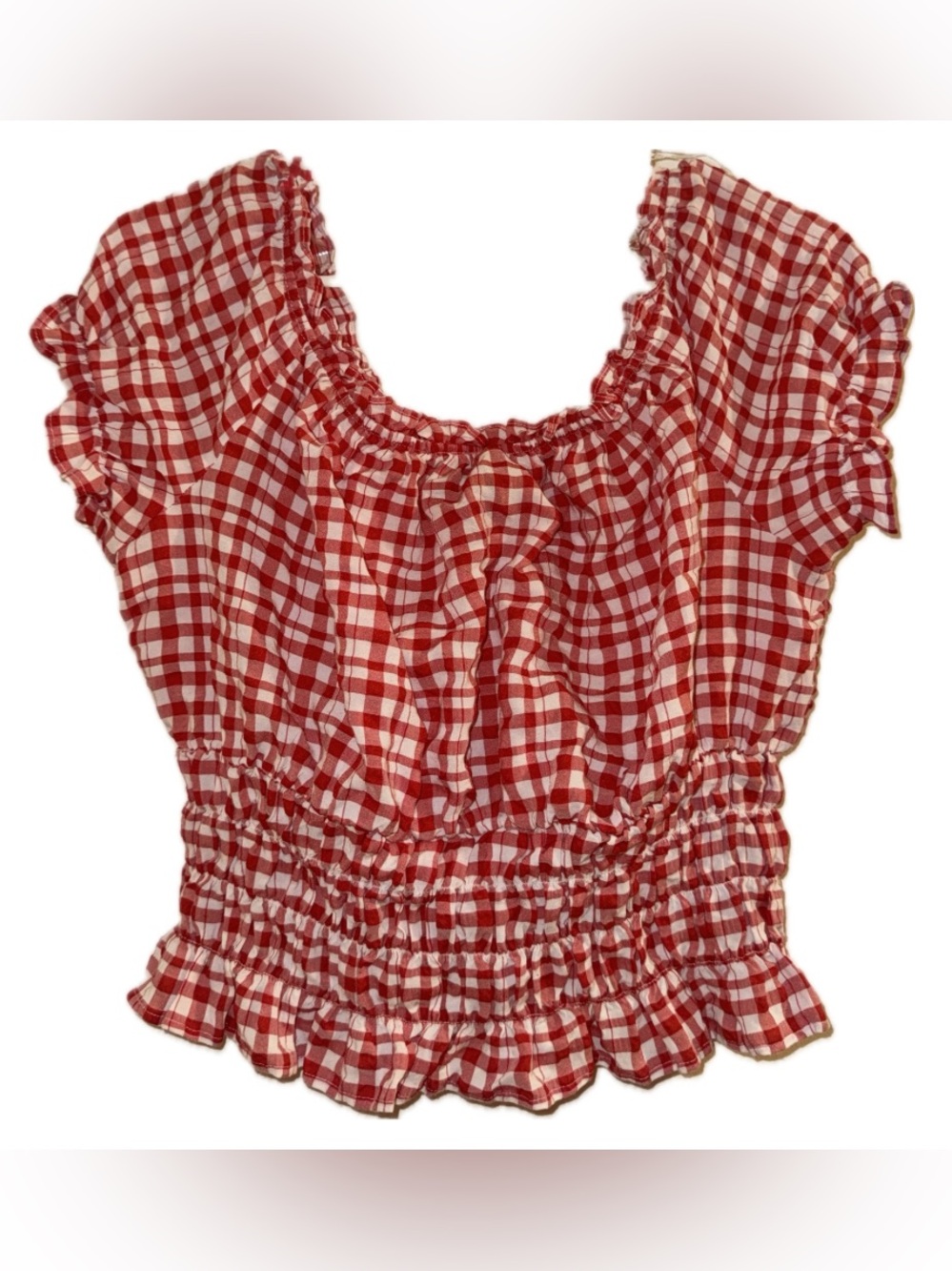 Bwear Red and White Gingham Smocked Crop Top